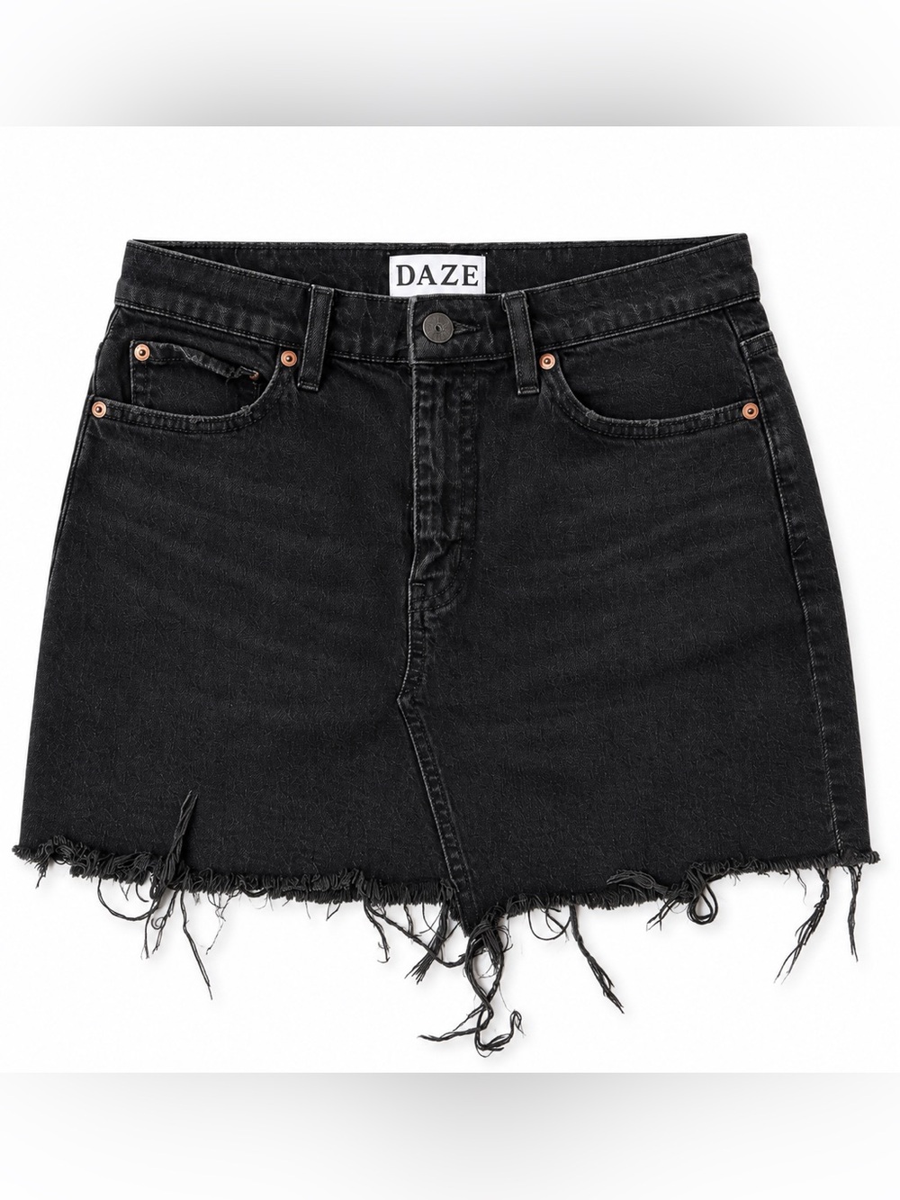 DAZE Black Denim Distressed Raw Hem Mini Skirt Size M